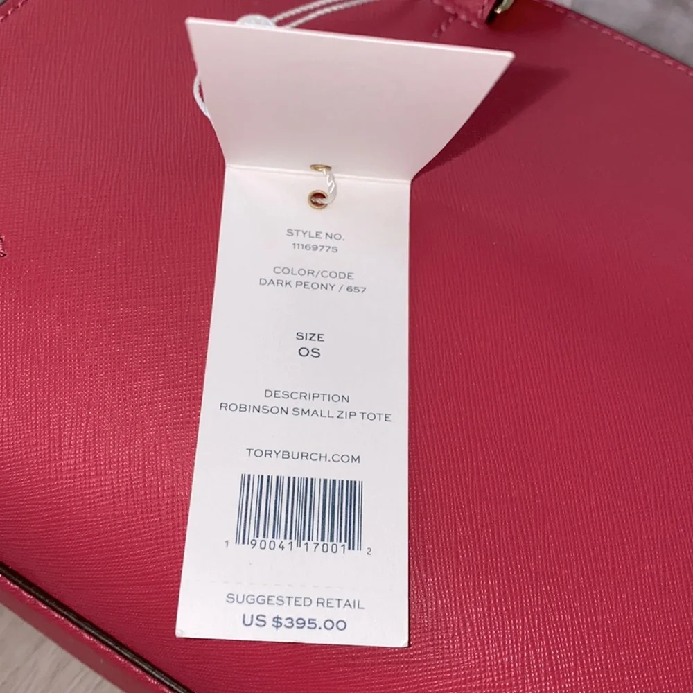 NWT Tory Burch Robinson Small Zip Tote Dark Peony - Picture 7 of 12